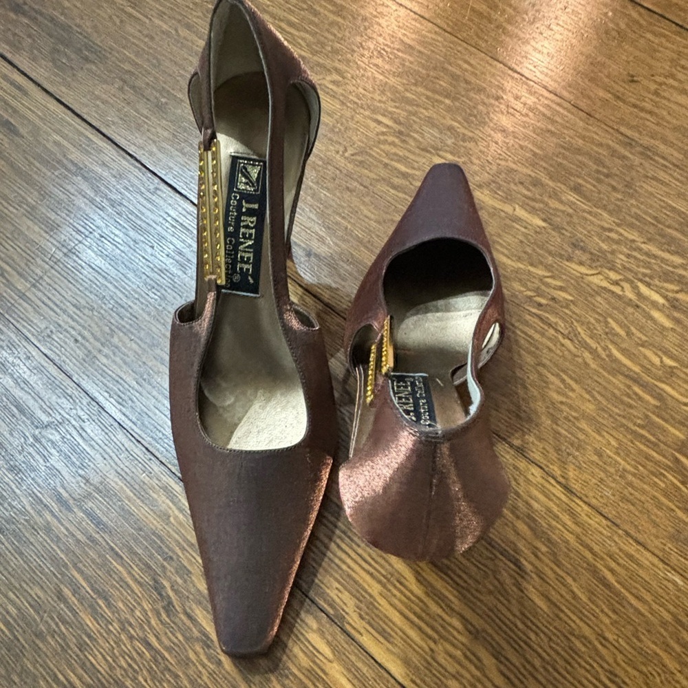 VTG J. Renee' Couture Iredescent Bronze D'orsay Rhinestone Leather Heels✨️7.5N - Picture 2 of 9